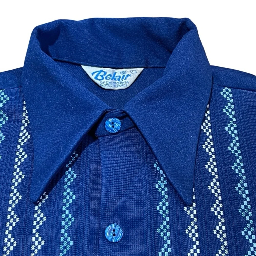 Vintage MCM Cobalt Blue Button Down‎ Shirt / Cardigan With Geo Print Strips L
